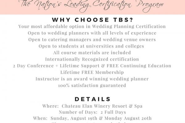The Bridal Society Wedding Planning Certification 2-Day Conference - Chateau Elan